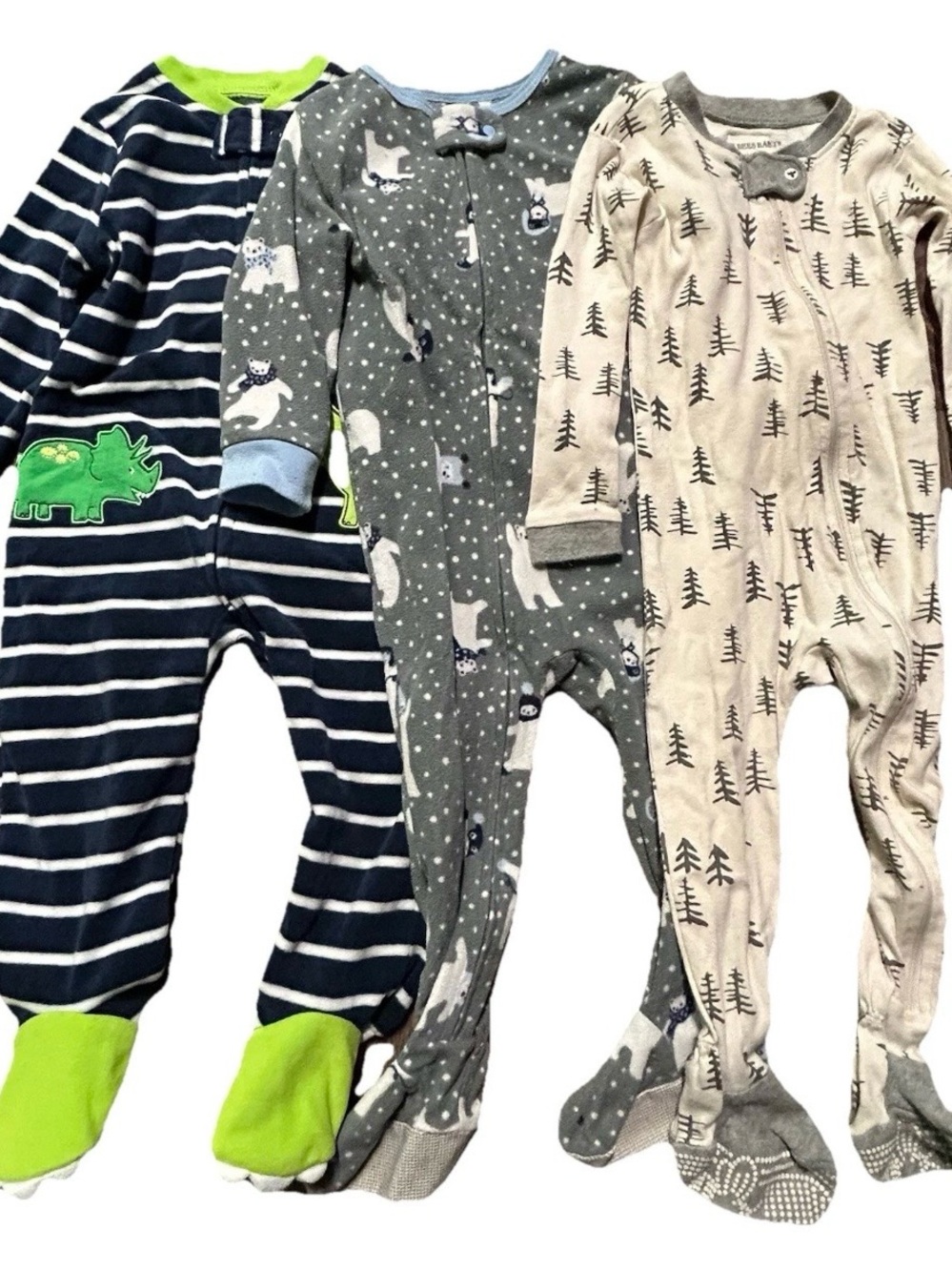 Toddler Boy Footie Pajamas Fleece Burt’s Bees Dinosaurs Bears Size 18 Months